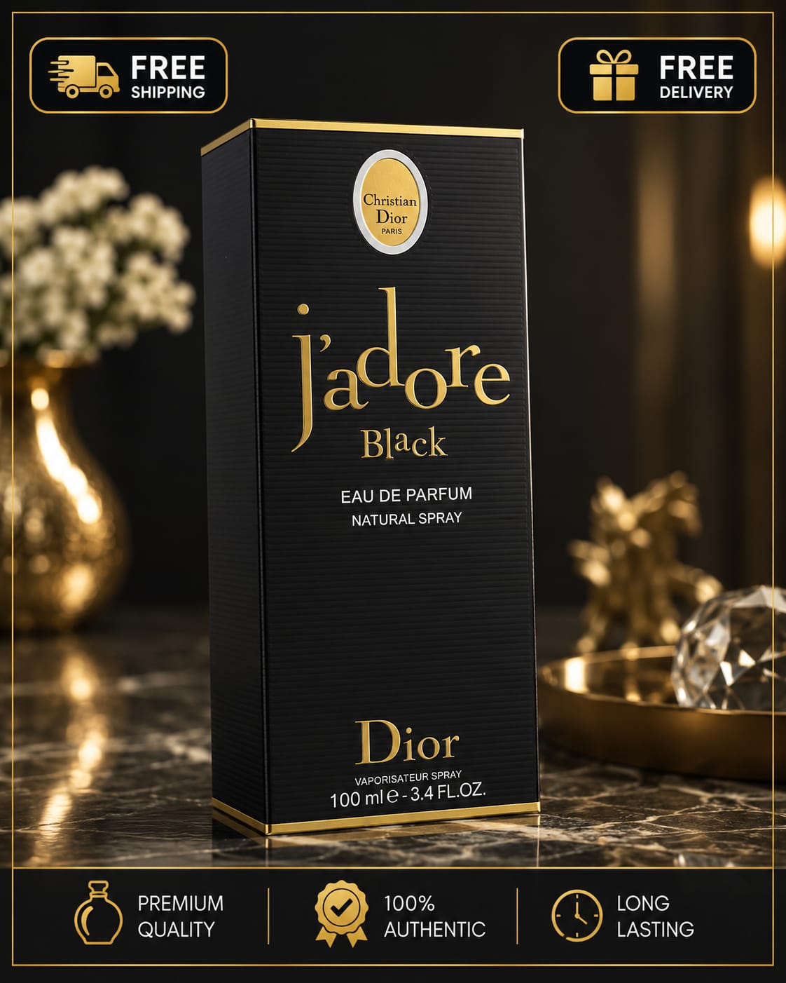 Dior J'adore Eau de Parfum Spray for Women 3.4 fl oz / 100ml – Long Lasting Floral Luxury Fragrance