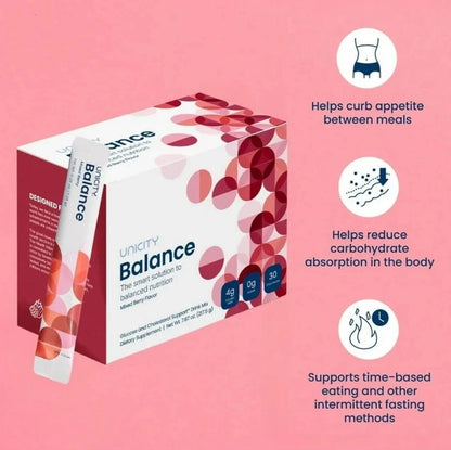 Unicity Balance Glucose & Cholesterol Support Drink Mix – Mixed Berry Flavor – 30 Stick Packs (217.5g)